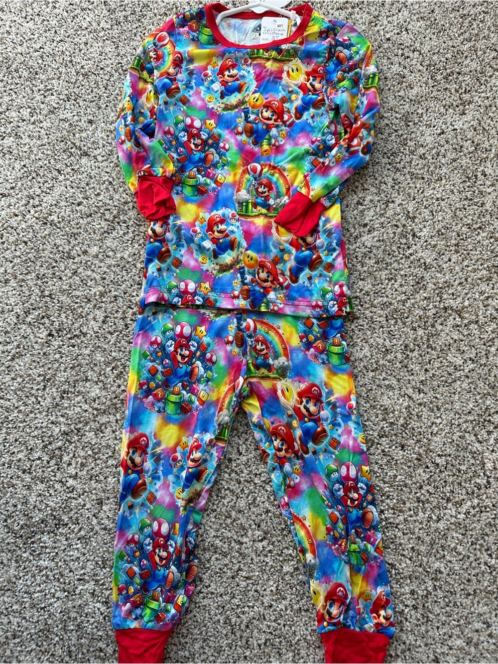 Kids Rainbow Superhero Character Bamboo Pajama Set with Red Trim